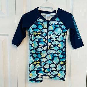 Ruggedbutts baby boy long sleeve one piece UPF rash guard, 6-12 months, fish